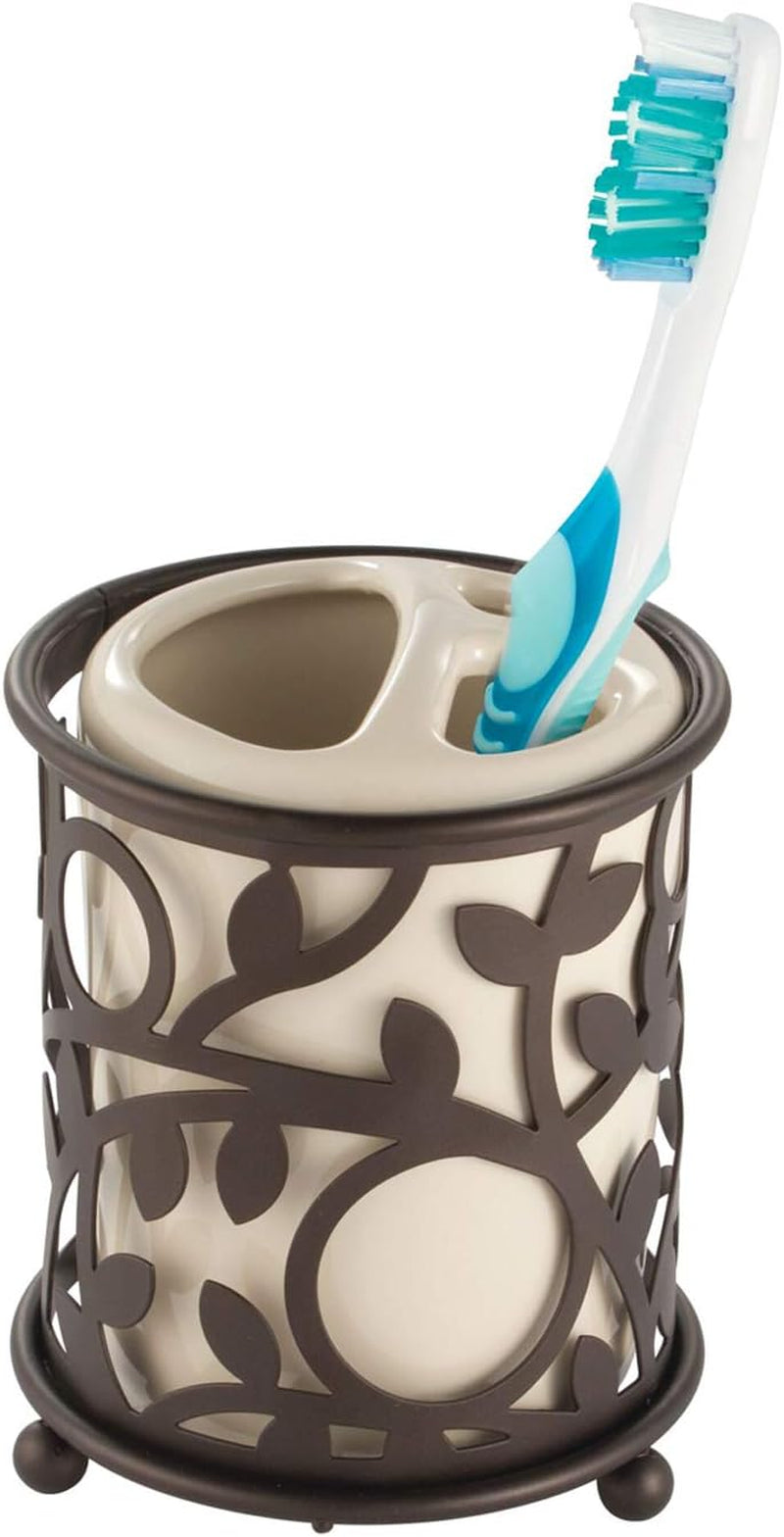 Idesign Vine Bathroom Countertop Toothbrush Holder, Vanilla/Bronze
