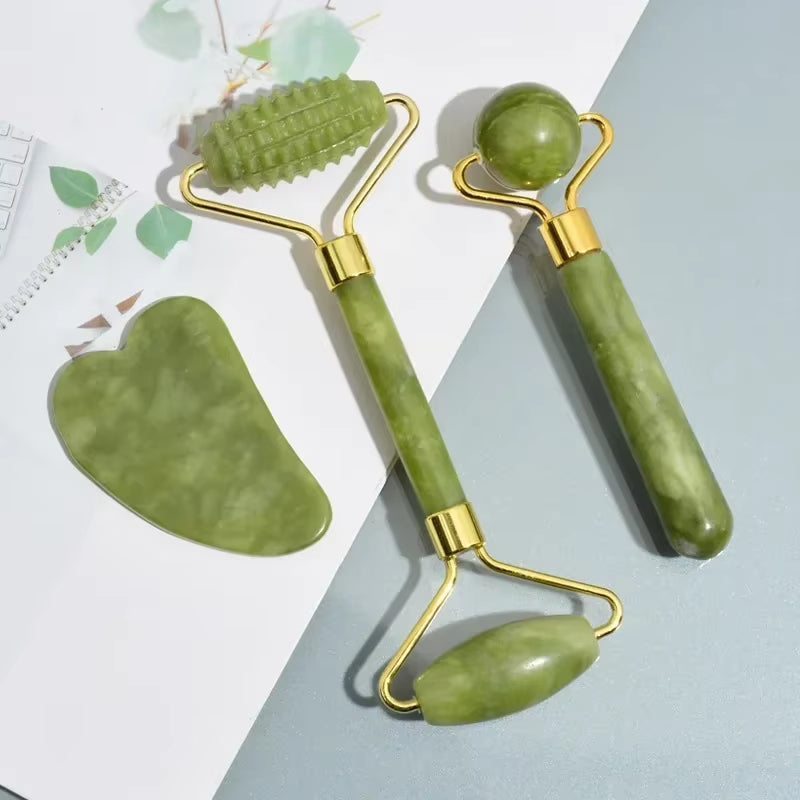 Facial Smooth Beauty Massage Natural Jade Roller Massager Face Liftting Massager Anti-Wrinkle Gua Sha Beauty Skin Care Tool