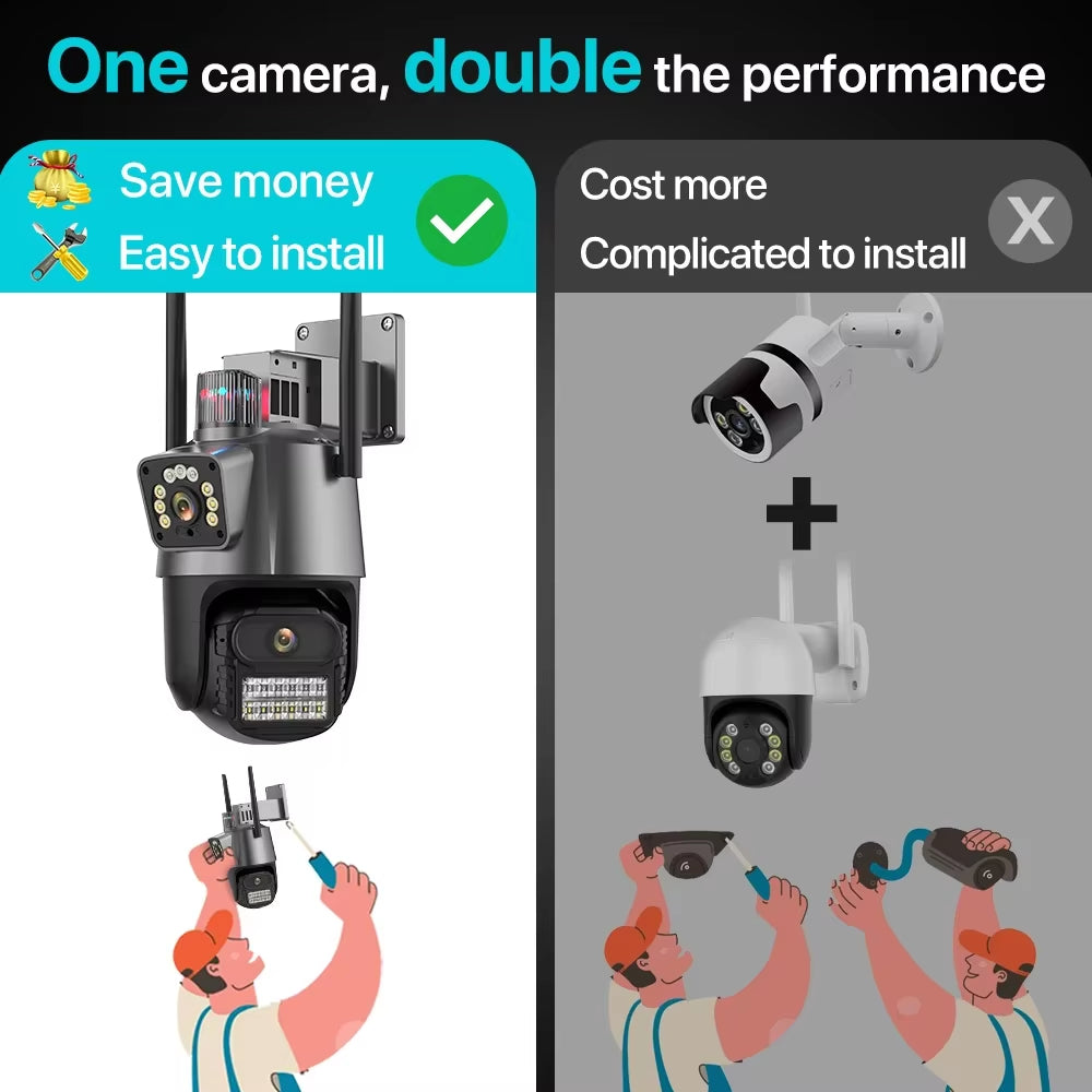 Wifi PTZ Security Camera 8MP with Dual Screen Color Night Vision Outdoor Surveillance CCTV Camera Compatible with ICSEE App