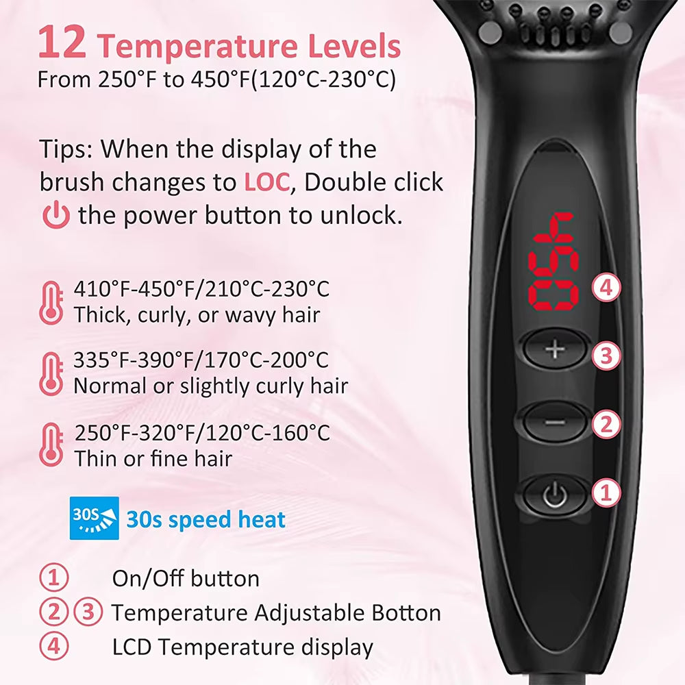 Hair Straightener Brush Comb Electric Hair Brushes Hot Comb Straightener for Hair Anti-Scalding Ceramic Beard Straightener Brush