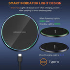 Mini LED Wireless Charger Pad for Iphone 16 15 14 13 12 8 X Pro Max Samsung Xiaomi Induction Fast Charging Dock Station