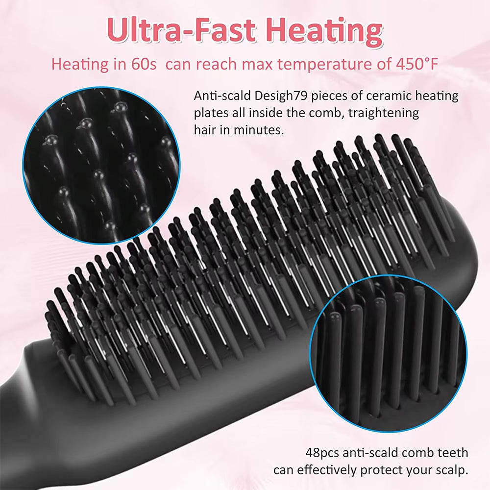 Hair Straightener Brush Comb Electric Hair Brushes Hot Comb Straightener for Hair Anti-Scalding Ceramic Beard Straightener Brush