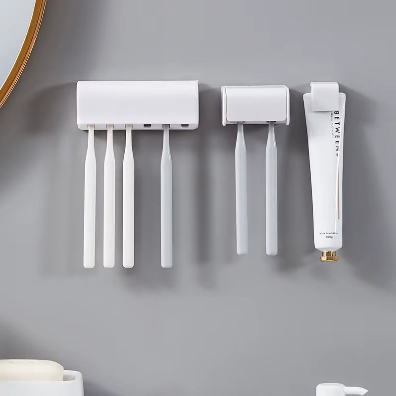 Punch-Free Wall-Mounted Toothbrush Holder Toothpaste Storage Rack Bath Organizer Bathroom Accessories