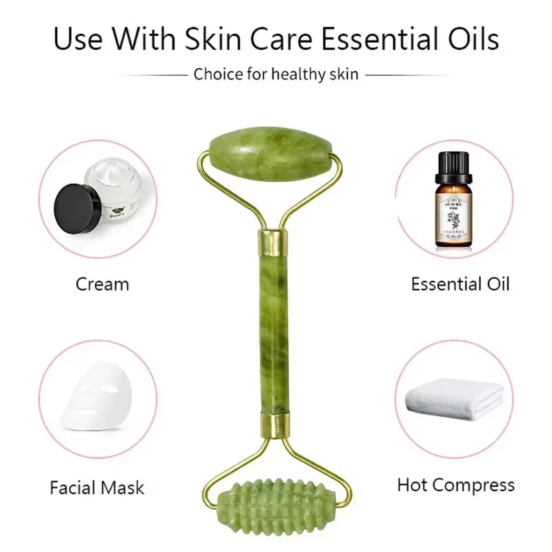 Facial Smooth Beauty Massage Natural Jade Roller Massager Face Liftting Massager Anti-Wrinkle Gua Sha Beauty Skin Care Tool