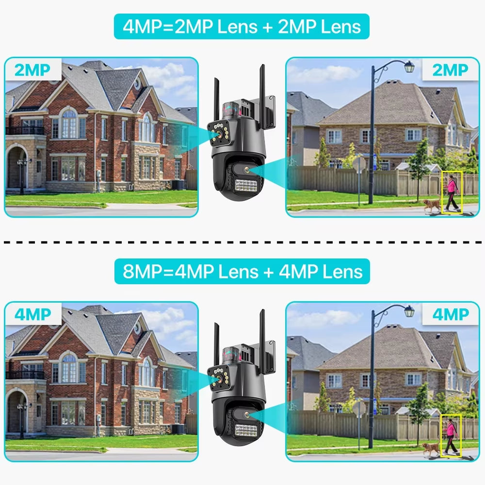 Wifi PTZ Security Camera 8MP with Dual Screen Color Night Vision Outdoor Surveillance CCTV Camera Compatible with ICSEE App