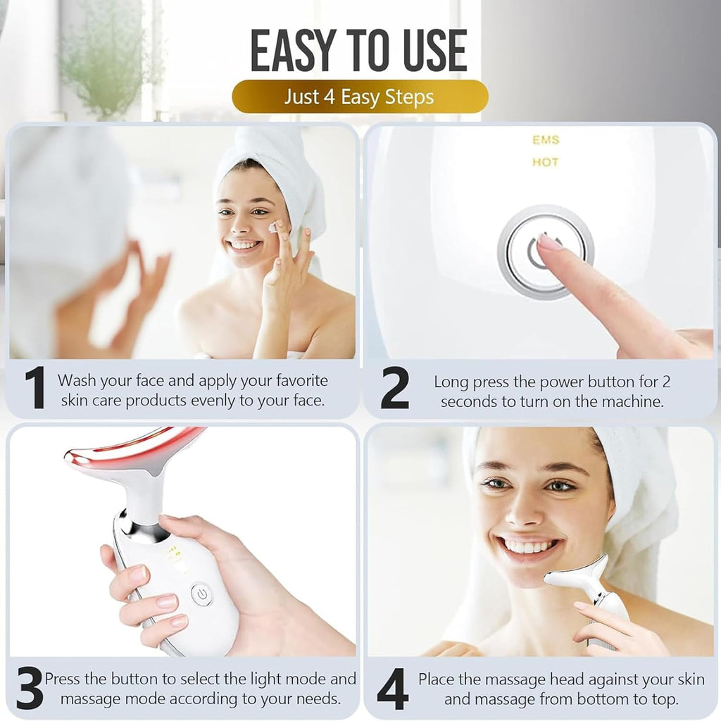 Neck Face Beauty Device Face Massager, Skin Care Facial Massager 3 in 1 Portable Face Toning Devices for Skintightening & Neck Lifting, EMS Care Massage Heating Equipment,7 Color Led 3 Modes