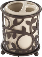 Idesign Vine Bathroom Countertop Toothbrush Holder, Vanilla/Bronze