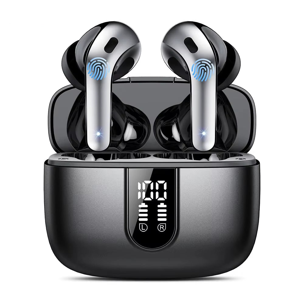 Wireless Bluetooth Earbuds Headphones 52 Hrs Playtime IPX7 Waterproof 4 Mic Call Noise Cancelling with LED Display Charging Case