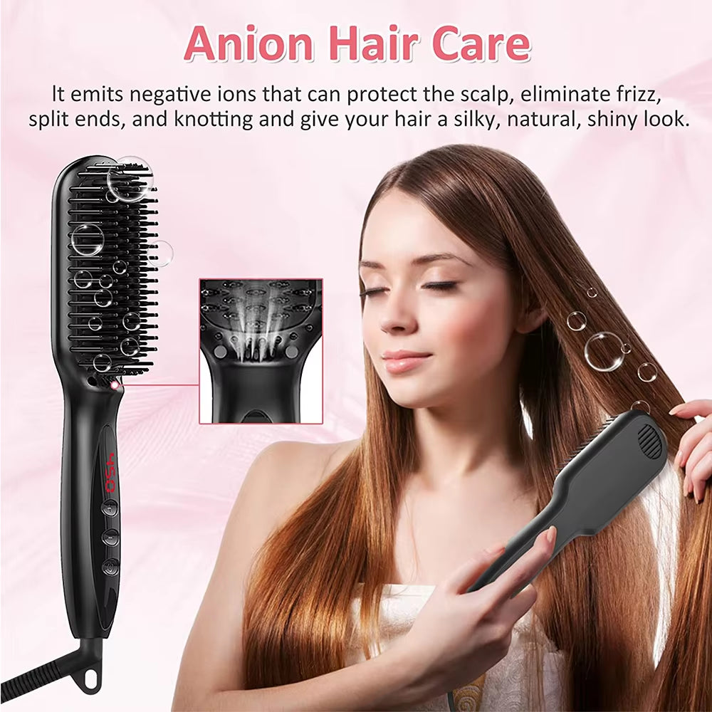 Hair Straightener Brush Comb Electric Hair Brushes Hot Comb Straightener for Hair Anti-Scalding Ceramic Beard Straightener Brush