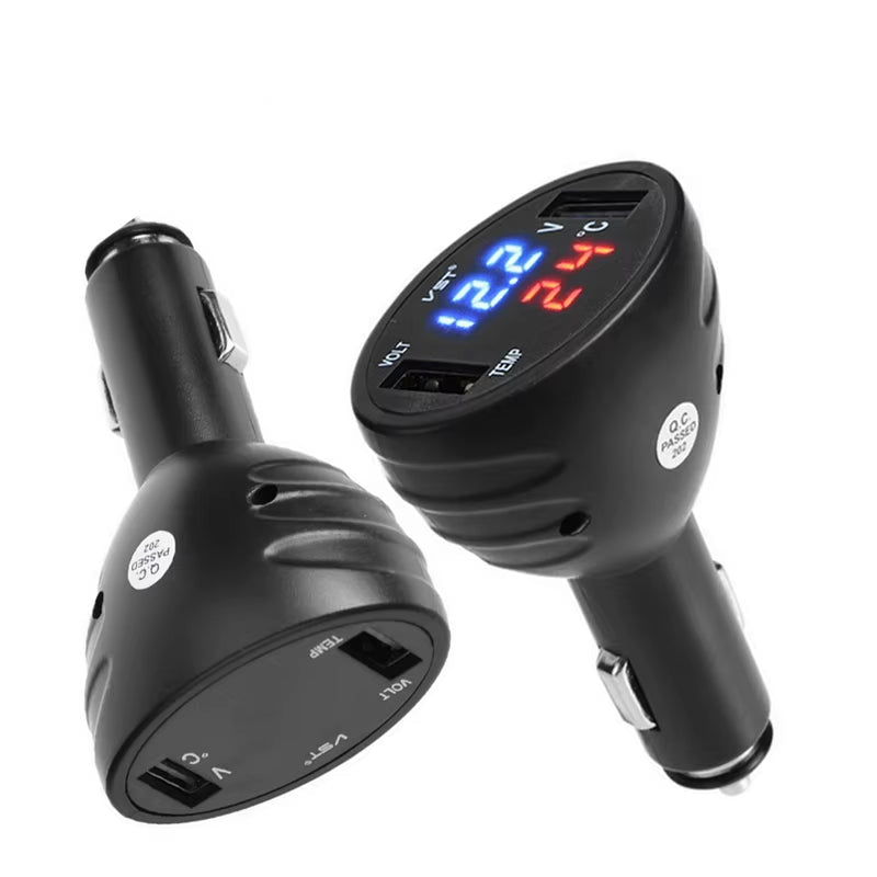 Usb Interface Car Charger 12V 24V Temperature Voltage Meter 3 in 1 Digital LED Thermometer Monitor Dual USB Ports Accessories