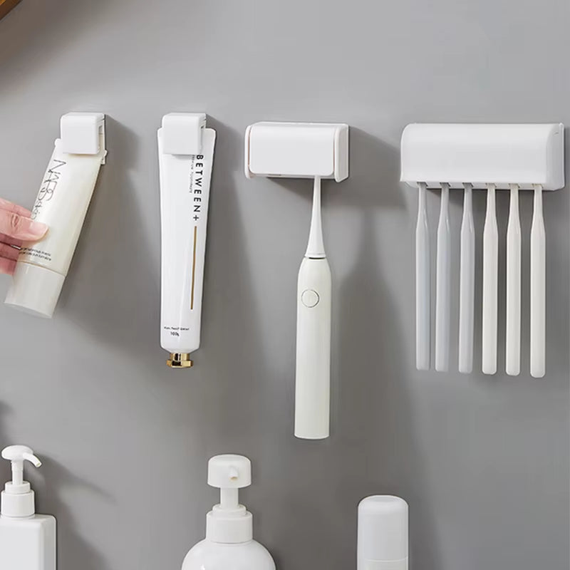 Punch-Free Wall-Mounted Toothbrush Holder Toothpaste Storage Rack Bath Organizer Bathroom Accessories