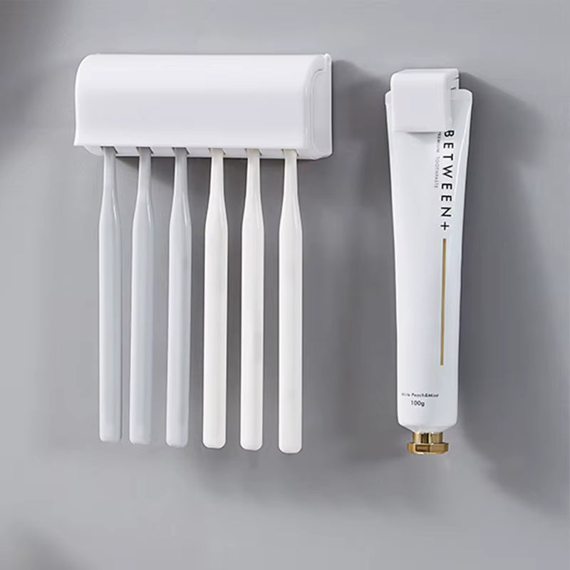 Punch-Free Wall-Mounted Toothbrush Holder Toothpaste Storage Rack Bath Organizer Bathroom Accessories