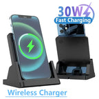 30W Wireless Charger Pad Stand Desktop Ultra-Thin Mobile Phone for Iphone 15 14 13 12 Samsung Xiaomi Fast Charging Dock Station