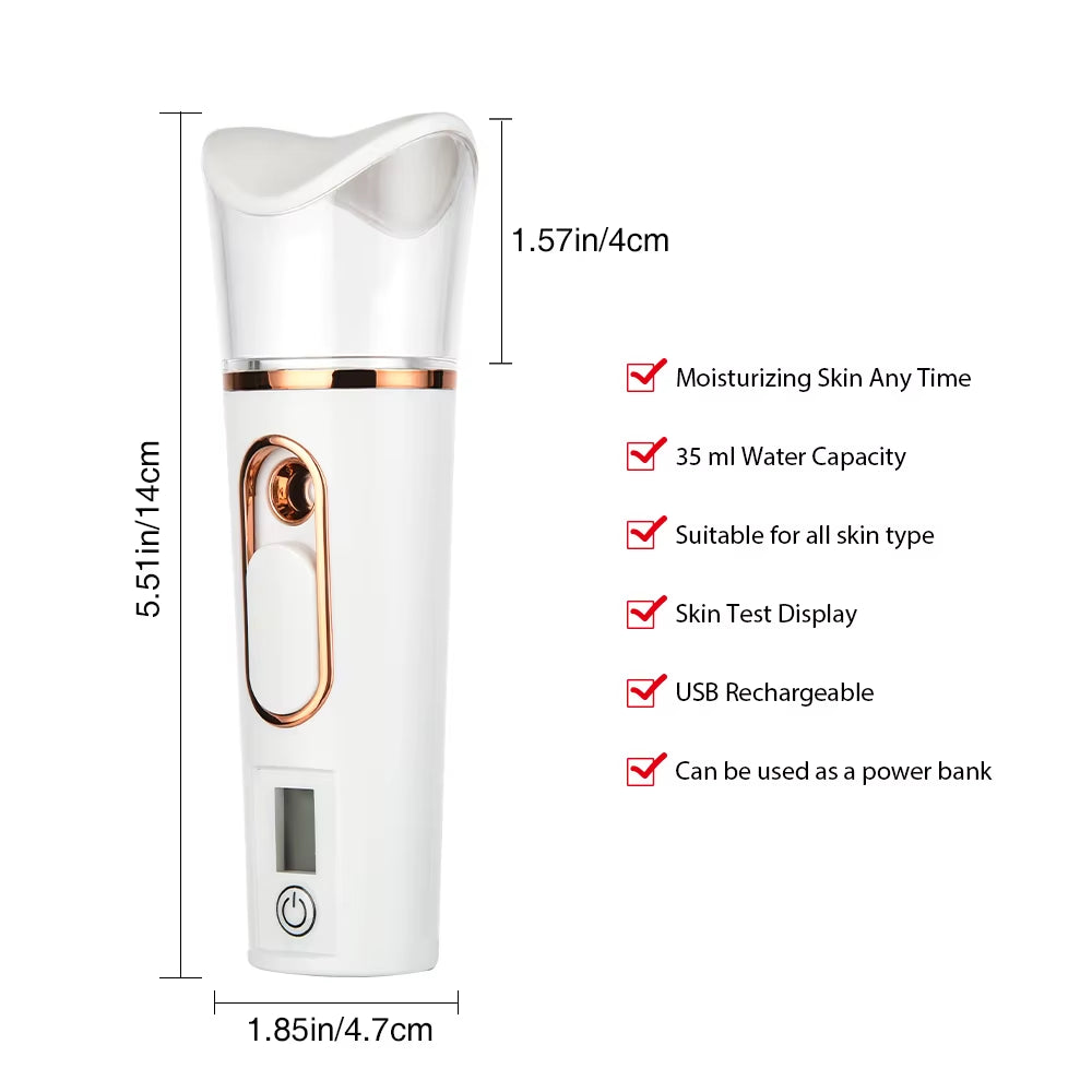 Nano Facial Sprayer Face Steamer Rechargeable Humidifier Nebulizer Portable Hydrating Moisturizing Women Beauty Water Skin Care