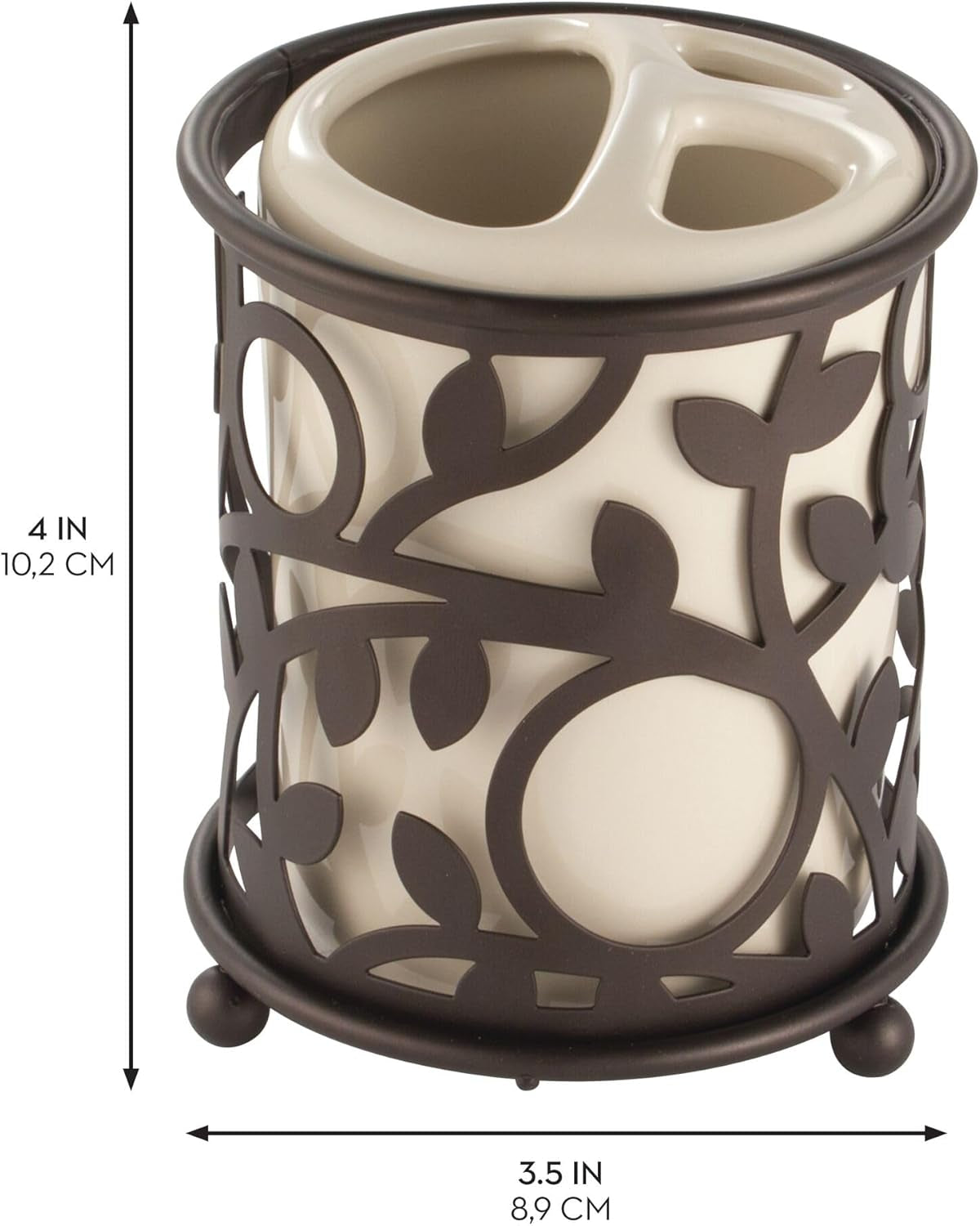 Idesign Vine Bathroom Countertop Toothbrush Holder, Vanilla/Bronze