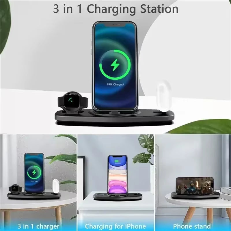 Wireless Charger 3 in 1 Stand Desktop Mobile Phone Chargers for Iphone 15 14 13 12 Max Pro Apple Watch9/8/7 Airpod Fast Charging