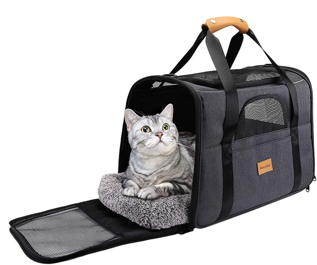 Cat Carrier, Portable Pet Carrier Bag for Cats and Small Dogs, Foldable Soft Sided Cat Transport Carrier, Airline Approved Pet Travel Carrier with Shoulder Strap, Removable Mat and Pet Bowl