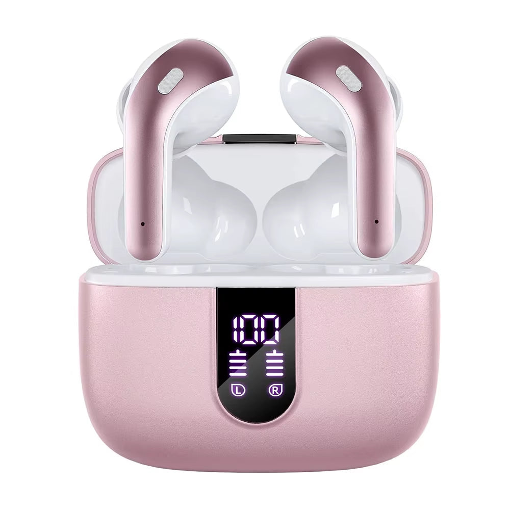 Wireless Bluetooth Earbuds Headphones 52 Hrs Playtime IPX7 Waterproof 4 Mic Call Noise Cancelling with LED Display Charging Case
