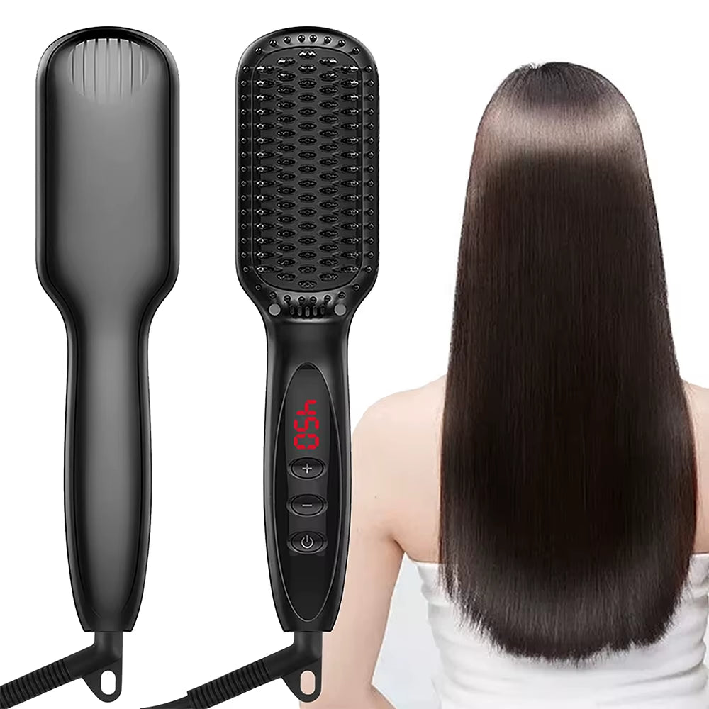 Hair Straightener Brush Comb Electric Hair Brushes Hot Comb Straightener for Hair Anti-Scalding Ceramic Beard Straightener Brush