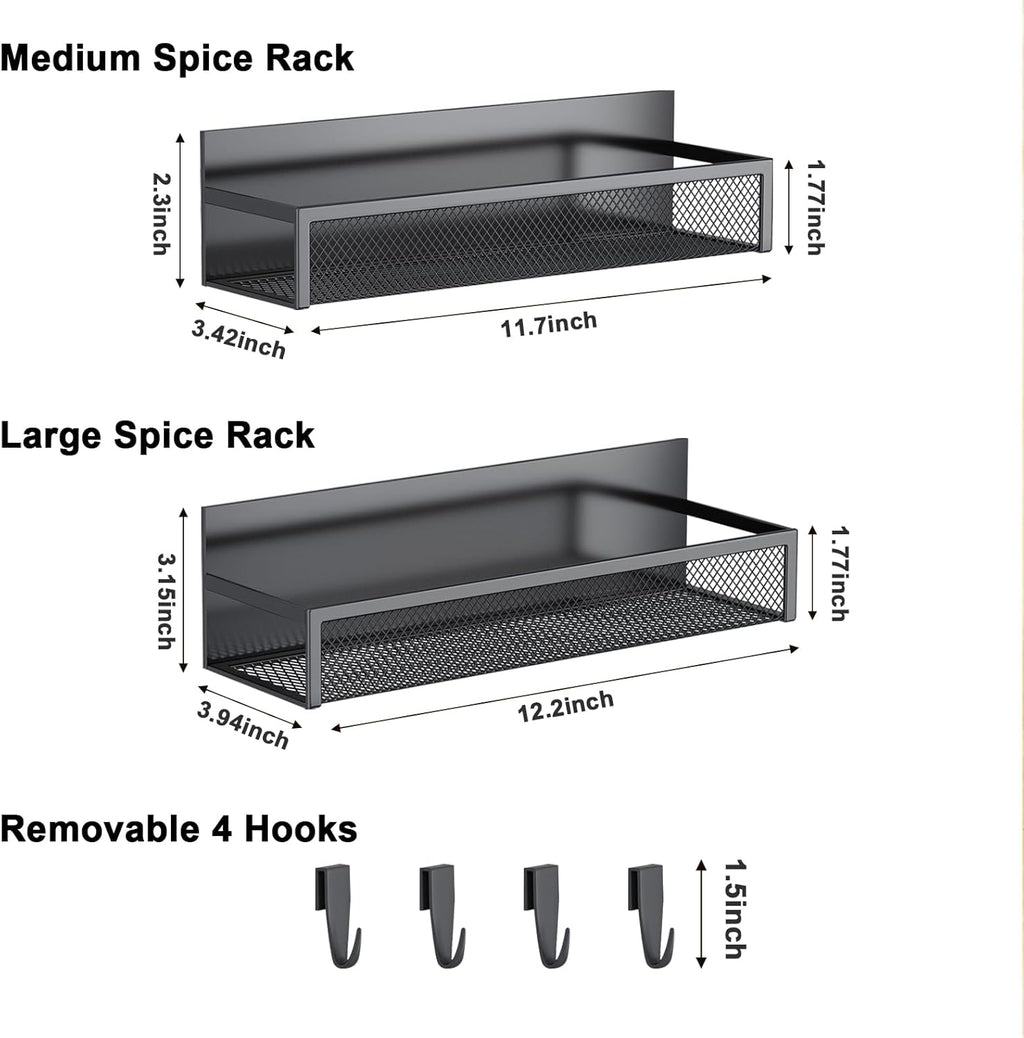 Magnetic Spice Rack Set for Refrigerator - 2 Pack with Adjustable Hooks for Kitchen Organization and Storage